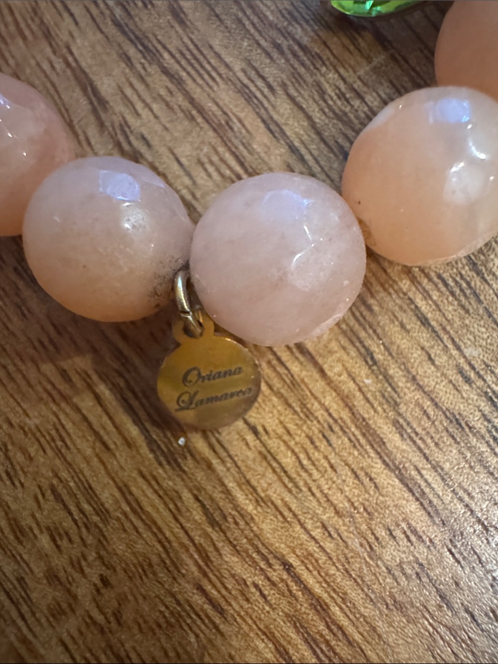 Oriana Lamarca Peach Beaded Stretch Bracelet with Green Accent Charm - Picture 2 of 5